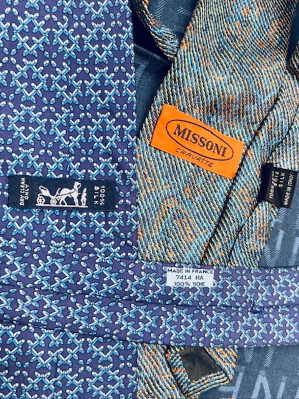 Set: 2 Classic Neck-Ties SilkHERMES Paris & MISSONI +1 Celine Handkerchief(71 - Picture 7 of 15